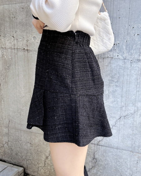 INGNI（イング） アシメ切替ツイードミニスカパン ｸﾛ/ﾂｲｰﾄﾞ