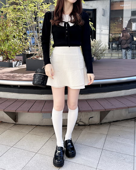 INGNI（イング） アシメ切替ツイードミニスカパン ｵﾌ/ﾂｲｰﾄﾞ