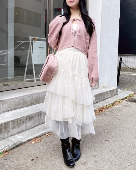 INGNI（イング） Vネック2つリボンニットカーディガン ﾋﾟﾝｸ