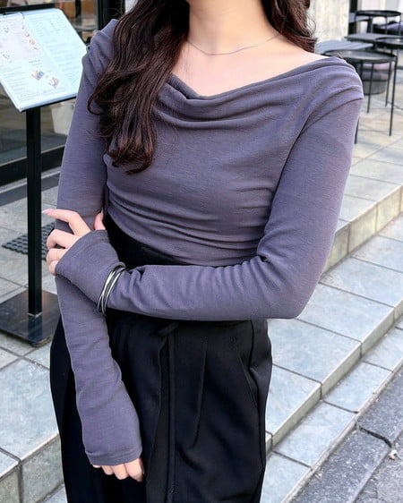 INGNI（イング） ギャザードレープトップス ﾁｬｺｰﾙｸﾞﾚｰ