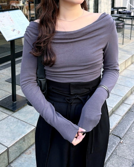 INGNI（イング） ギャザードレープトップス ﾁｬｺｰﾙｸﾞﾚｰ