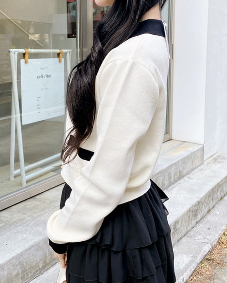 INGNI（イング） 襟付配色金ボタンニットカーディガン ｵﾌﾎﾜｲﾄ/ｸﾛ