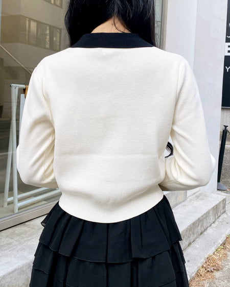 INGNI（イング） 襟付配色金ボタンニットカーディガン ｵﾌﾎﾜｲﾄ/ｸﾛ