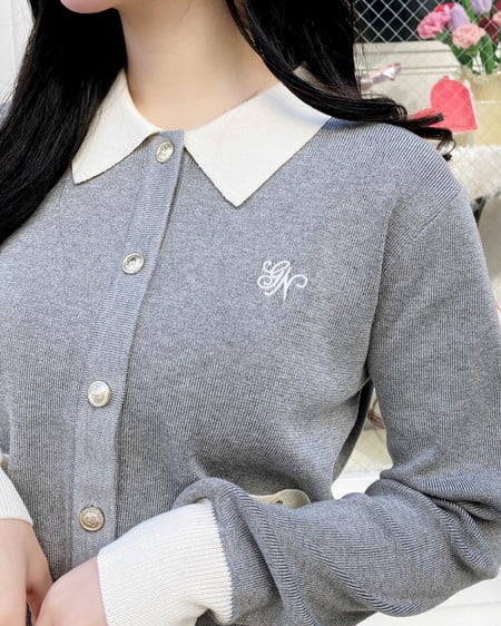 INGNI（イング） 襟付配色金ボタンニットカーディガン ｸﾞﾚｰ/ｵﾌﾎﾜｲﾄ