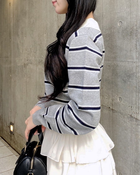 INGNI（イング） ショート丈ボーダーポロニット ｸﾞﾚｰ