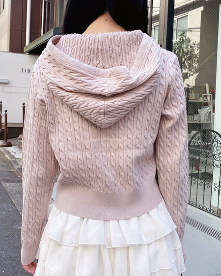 INGNI（イング） プレート付ケーブルニットパーカー ﾋﾟﾝｸ