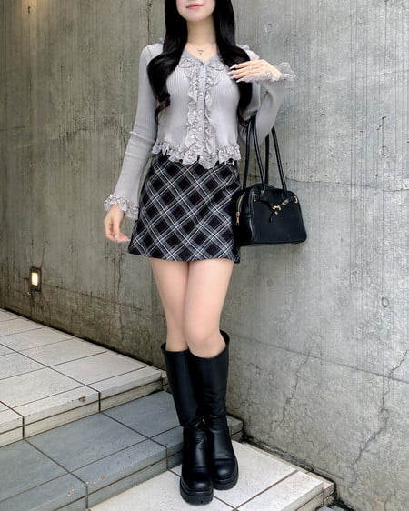 INGNI（イング） フリルレースドッキングリブニットカーディガン ｸﾞﾚｰ