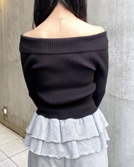 INGNI（イング） 襟付オフショルニットカーディガン ｸﾛ