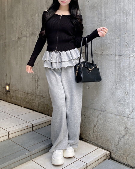 INGNI（イング） 襟付オフショルニットカーディガン ｸﾛ