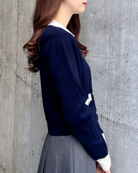 INGNI（イング） 襟付配色金ボタンニットカーディガン ｺﾝ/ｵﾌﾎﾜｲﾄ