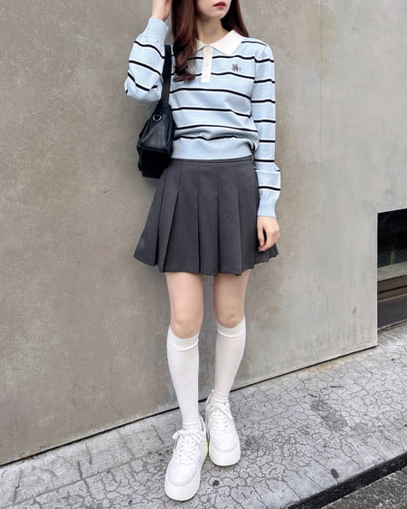 INGNI（イング） ショート丈ボーダーポロニット ｻｯｸｽ