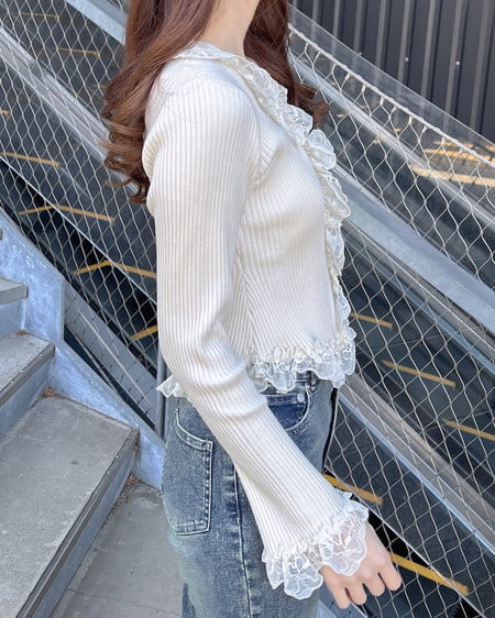 INGNI（イング） フリルレースドッキングリブニットカーディガン ｱｲﾎﾞﾘｰ