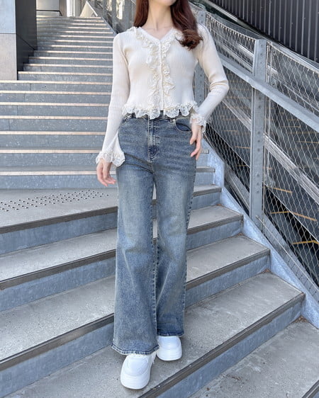 INGNI（イング） フリルレースドッキングリブニットカーディガン ｱｲﾎﾞﾘｰ