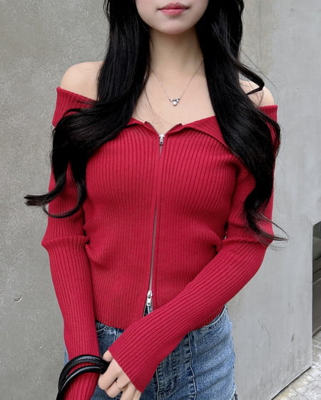 INGNI（イング） 襟付オフショルニットカーディガン ｱｶ