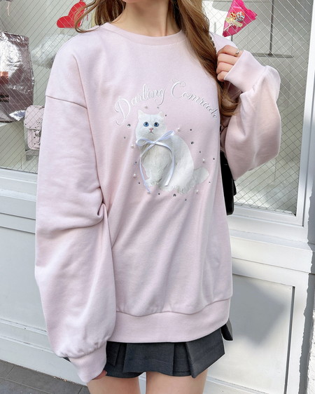 INGNI（イング） 装飾リボン付ねこスウェットトップス ﾗｲﾄﾋﾟﾝｸ