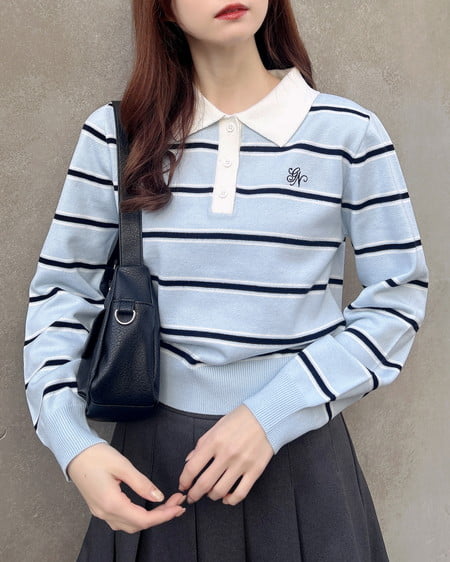 INGNI(イング) ショート丈ボーダーポロニット サックス