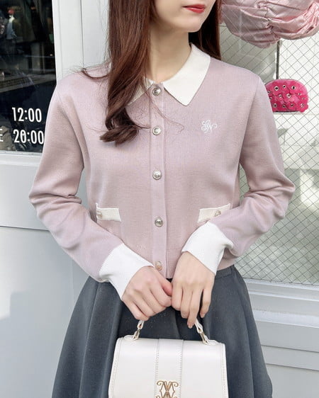 INGNI（イング） 襟付配色金ボタンニットカーディガン ﾋﾟﾝｸ/ｵﾌﾎﾜｲﾄ