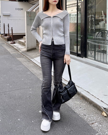 INGNI（イング） フリンジフレアデニムパンツ ｸﾞﾚｰ