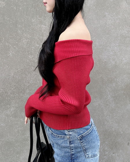 INGNI(イング) 襟付オフショルニットカーディガン アカ