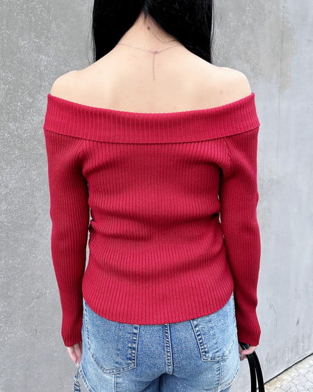 INGNI(イング) 襟付オフショルニットカーディガン アカ