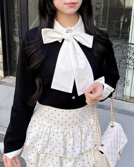 INGNI（イング） ボウタイドッキングニット ｸﾛ/ｵﾌﾎﾜｲﾄ