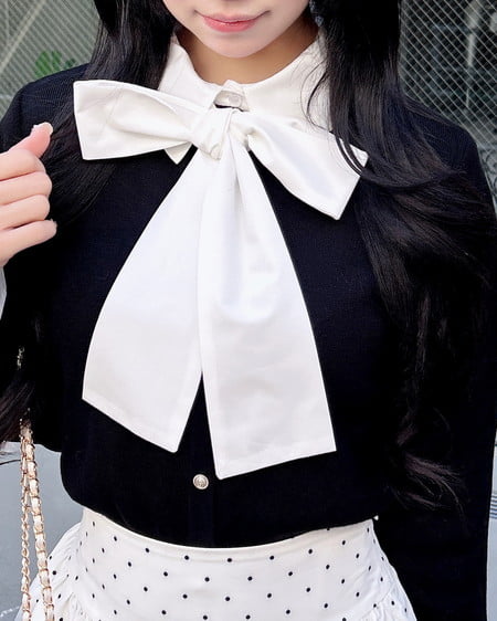 INGNI（イング） ボウタイドッキングニット ｸﾛ/ｵﾌﾎﾜｲﾄ