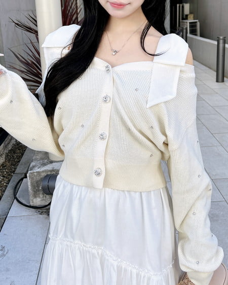 INGNI（イング） 肩リボン装飾付ニットカーディガン ｱｲﾎﾞﾘｰ