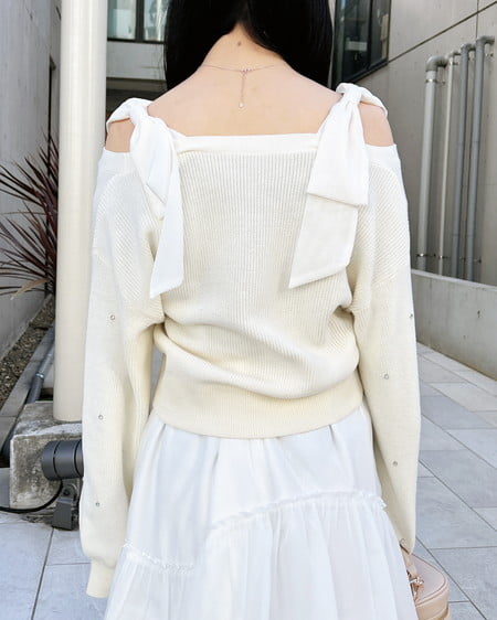 INGNI（イング） 肩リボン装飾付ニットカーディガン ｱｲﾎﾞﾘｰ