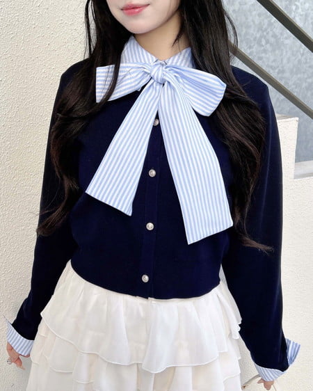 INGNI（イング） ボウタイドッキングニット ｺﾝ/ﾌﾞﾙｰｽﾄﾗｲﾌﾟ