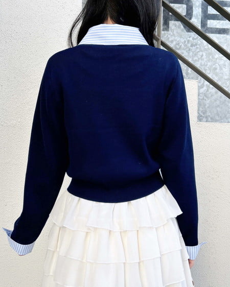 INGNI（イング） ボウタイドッキングニット ｺﾝ/ﾌﾞﾙｰｽﾄﾗｲﾌﾟ