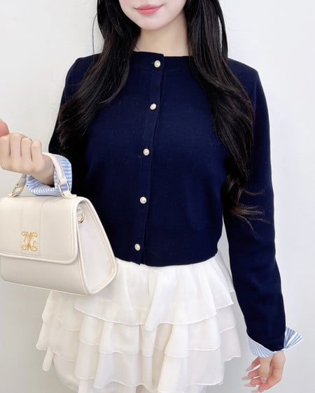 INGNI（イング） ボウタイドッキングニット ｺﾝ/ﾌﾞﾙｰｽﾄﾗｲﾌﾟ