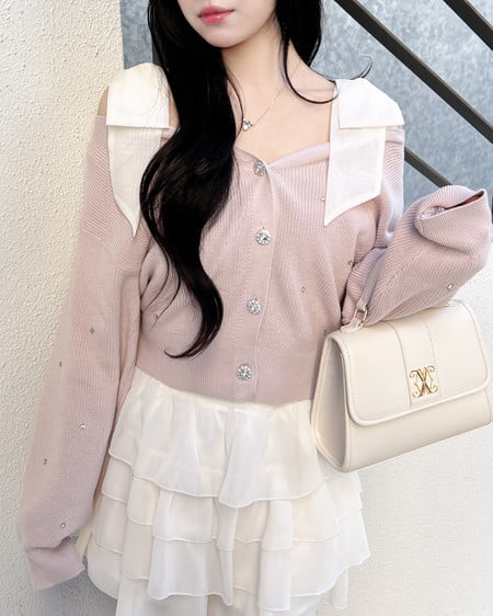 INGNI(イング) 肩リボン装飾付ニットカーディガン ﾋﾟﾝｸ