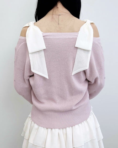 INGNI（イング） 肩リボン装飾付ニットカーディガン ﾋﾟﾝｸ