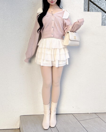 INGNI（イング） 肩リボン装飾付ニットカーディガン ﾋﾟﾝｸ