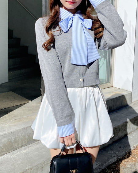 INGNI（イング） ボウタイドッキングニット ｸﾞﾚｰ/ﾌﾞﾙｰｽﾄﾗｲﾌﾟ