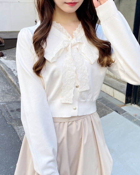 INGNI(イング) 【WEB限定】レースボウタイニット アイボリー