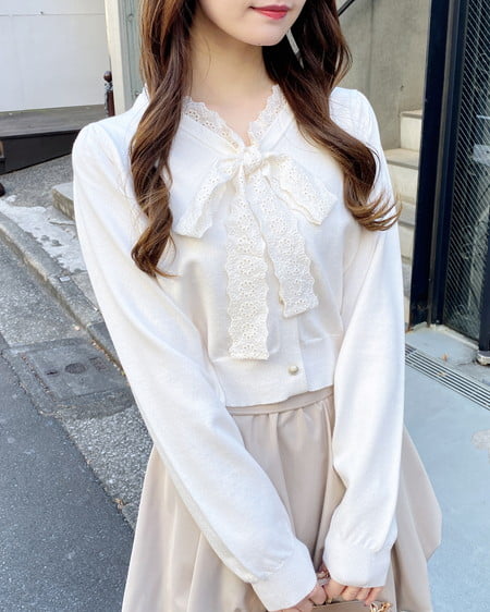 INGNI（イング） レースボウタイニット ｱｲﾎﾞﾘｰ