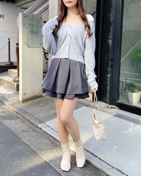 INGNI(イング) 肩リボン装飾付ニットカーディガン サックス