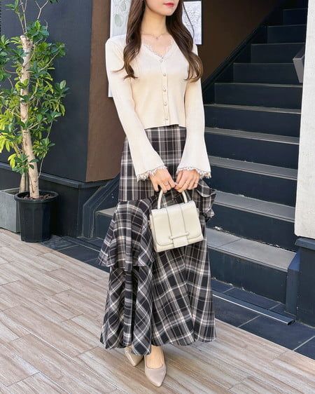 INGNI(イング) レースリブニットカーディガン アイボリー