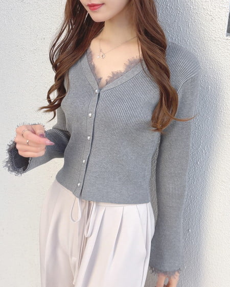 INGNI(イング) レースリブニットカーディガン グレー
