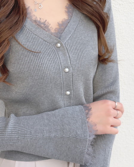 INGNI(イング) レースリブニットカーディガン グレー