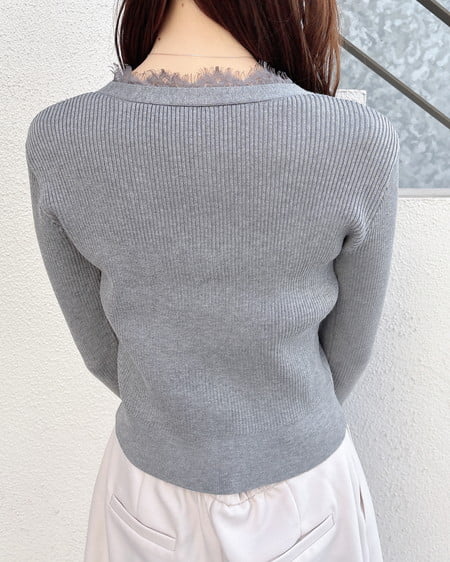 INGNI(イング) レースリブニットカーディガン グレー