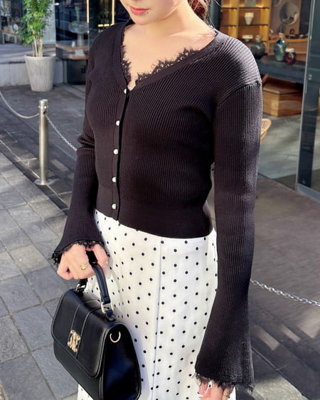 INGNI（イング） レースリブニットカーディガン ｸﾛ