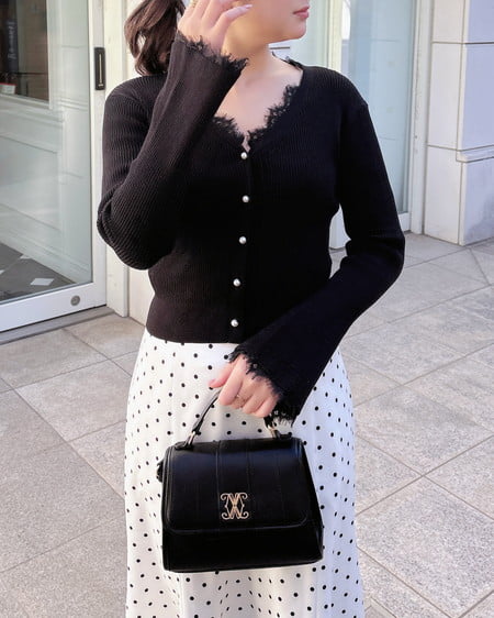 INGNI（イング） レースリブニットカーディガン ｸﾛ