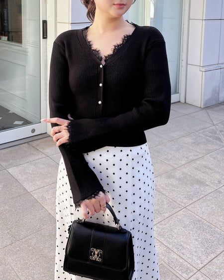 INGNI（イング） レースリブニットカーディガン ｸﾛ