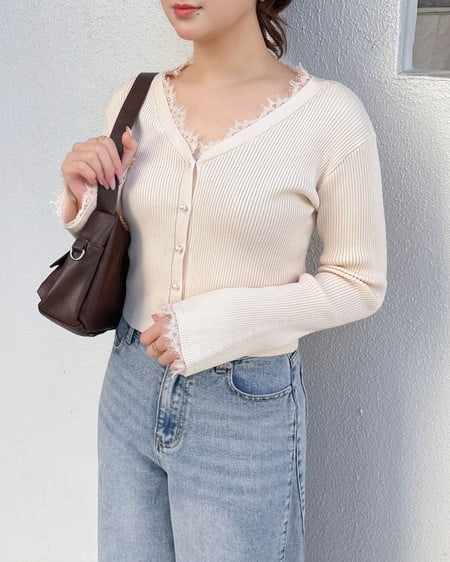 INGNI(イング) レースリブニットカーディガン アイボリー