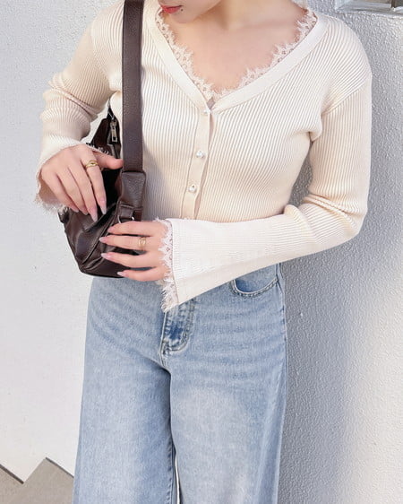 INGNI(イング) レースリブニットカーディガン アイボリー