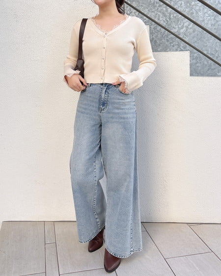 INGNI(イング) レースリブニットカーディガン アイボリー