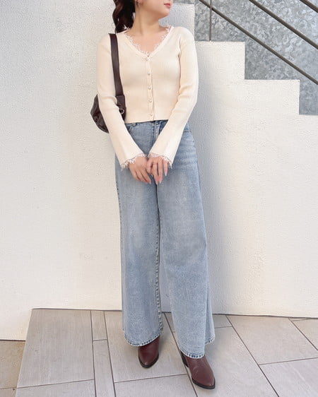 INGNI(イング) レースリブニットカーディガン アイボリー