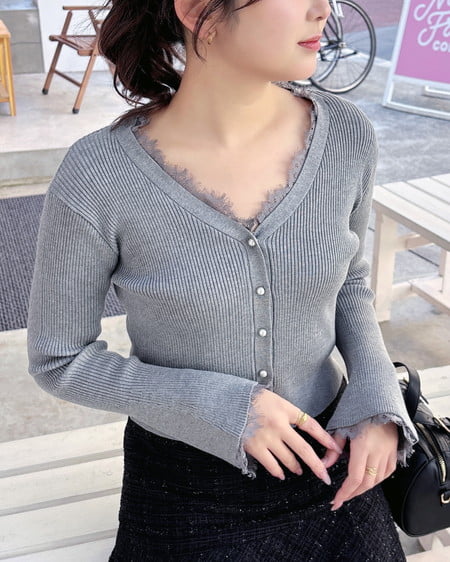 INGNI(イング) レースリブニットカーディガン グレー